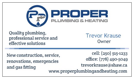 Proper Plumbing &amp; Heating Business Card